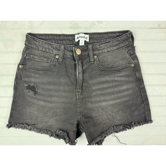 Abound Size 29 Womens Shorts Denim Jeans High Rise Cut Off Distress Black - Picture 1 of 3